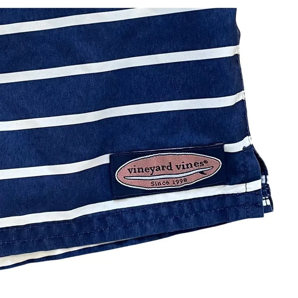 Vineyard Vines Boys Navy Blue Stripe Swim Trunks, Size L (16)